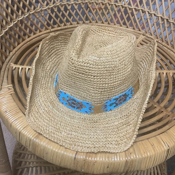 Nikki Beach Women's Natural Mazatlan Crochet Raffia Straw Western Hat - Picture 5 of 12